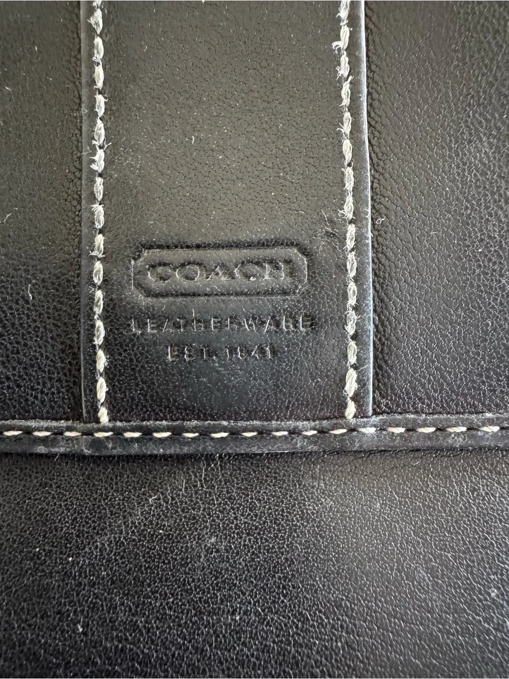 Coach Black Leather Wallet with White Contrast Stitching